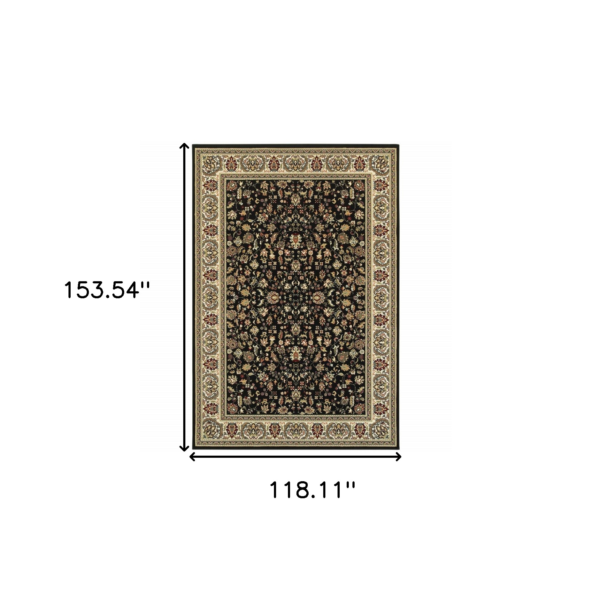 10" X 13" Black And Ivory Oriental Power Loom Stain Resistant Area Rug