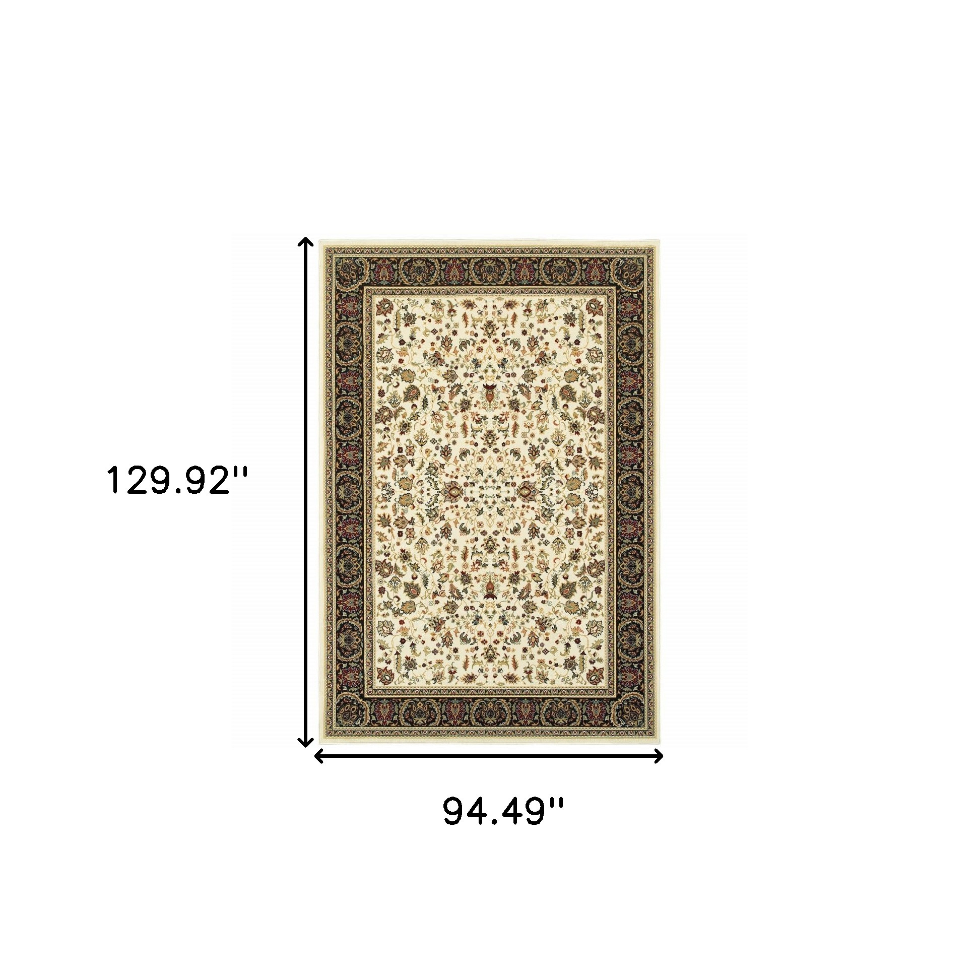 8" X 11" Ivory And Black Oriental Power Loom Stain Resistant Area Rug