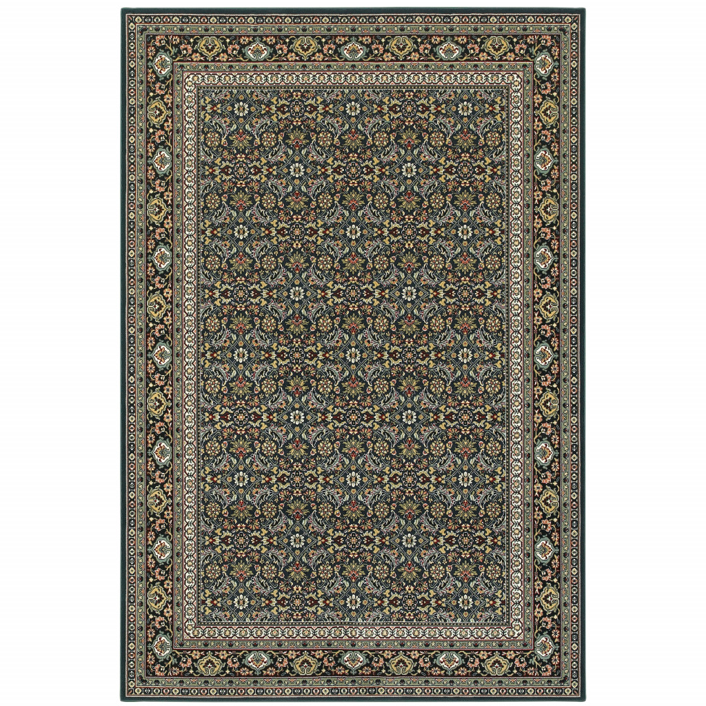 2" X 4" Navy Blue Oriental Power Loom Stain Resistant Area Rug