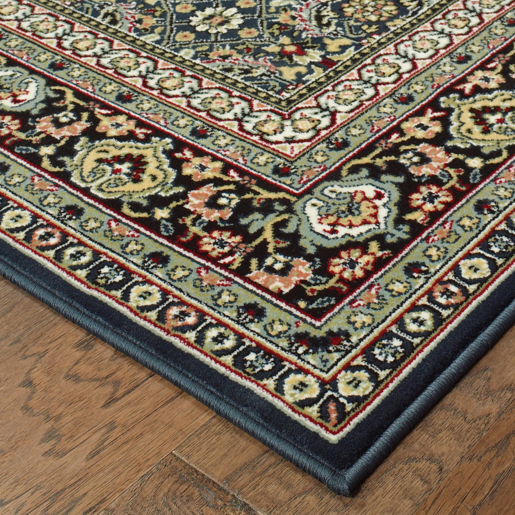 2" X 4" Navy Blue Oriental Power Loom Stain Resistant Area Rug