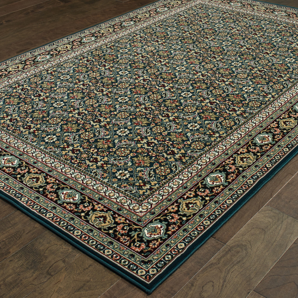 2" X 4" Navy Blue Oriental Power Loom Stain Resistant Area Rug