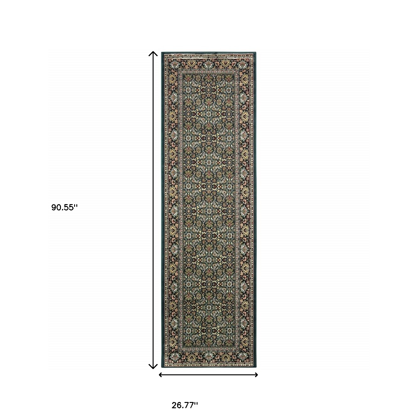2" X 8" Navy Blue Green Red Ivory And Yellow Oriental Power Loom Stain Resistant Runner Rug