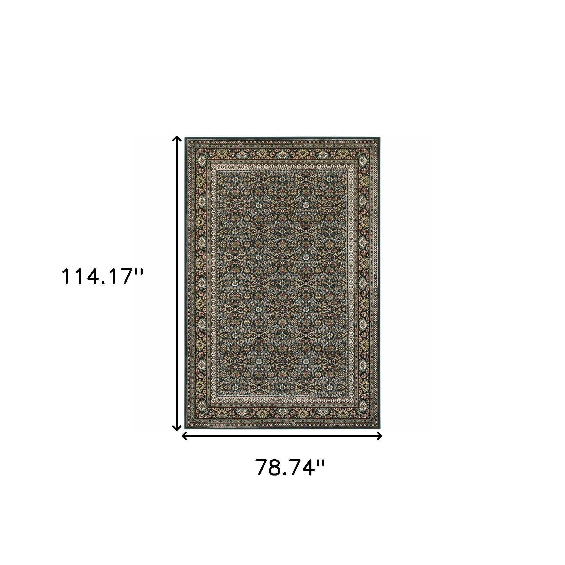 6" X 9" Navy Blue Green Red Ivory And Yellow Oriental Power Loom Stain Resistant Area Rug