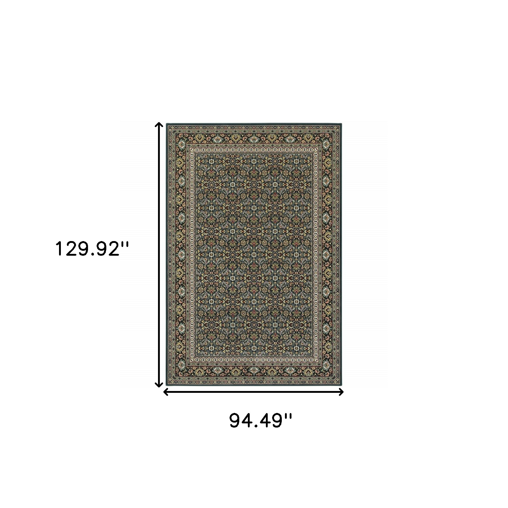 8" X 11" Navy Blue Green Red Ivory And Yellow Oriental Power Loom Stain Resistant Area Rug