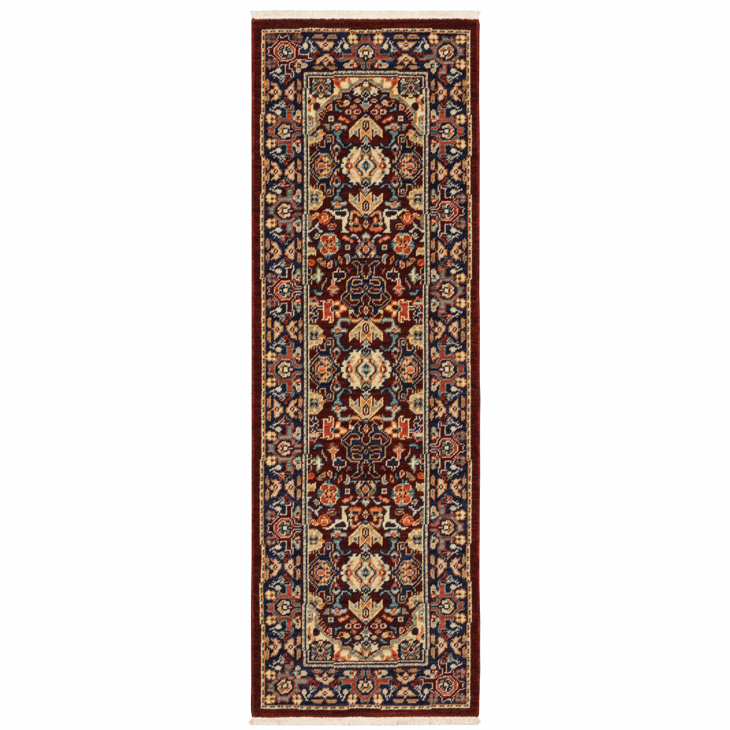 6" Blue and Red Oriental Power Loom Runner Rug