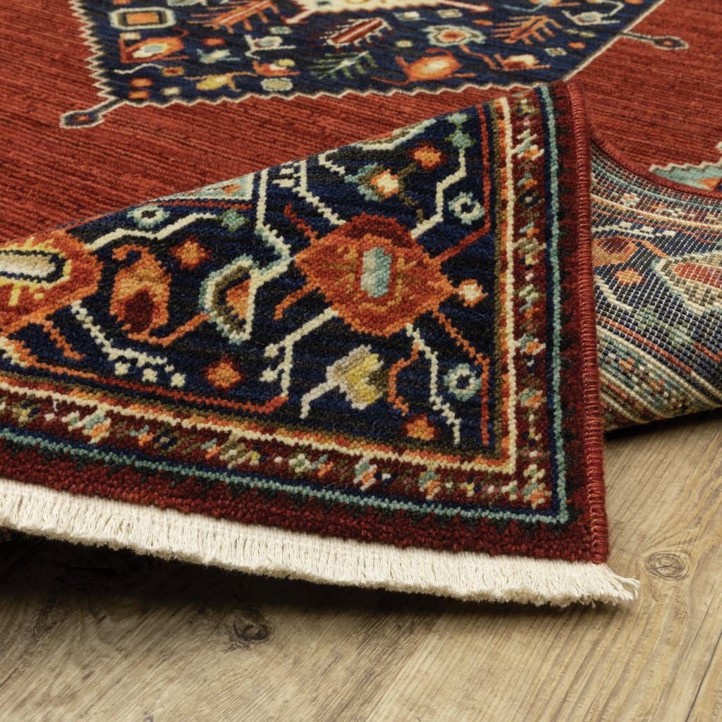 6" Blue and Red Medallion Power Loom Runner Rug