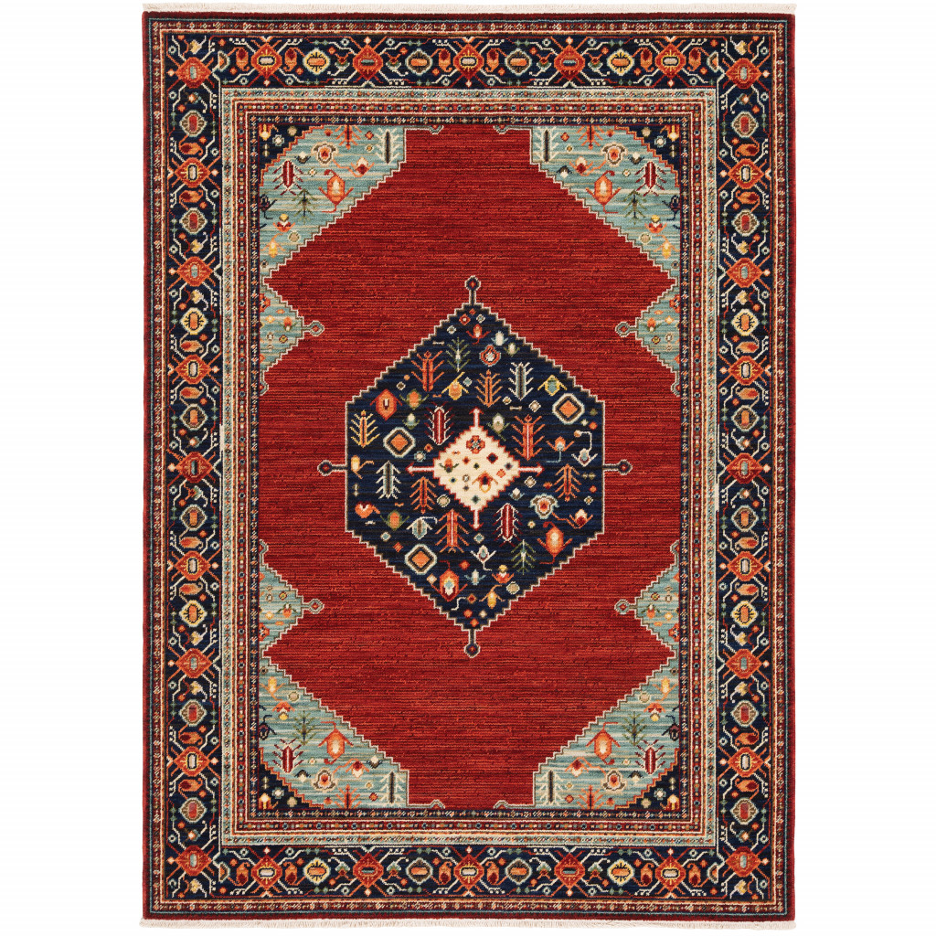 3" X 5" Blue and Red Oriental Power Loom Area Rug