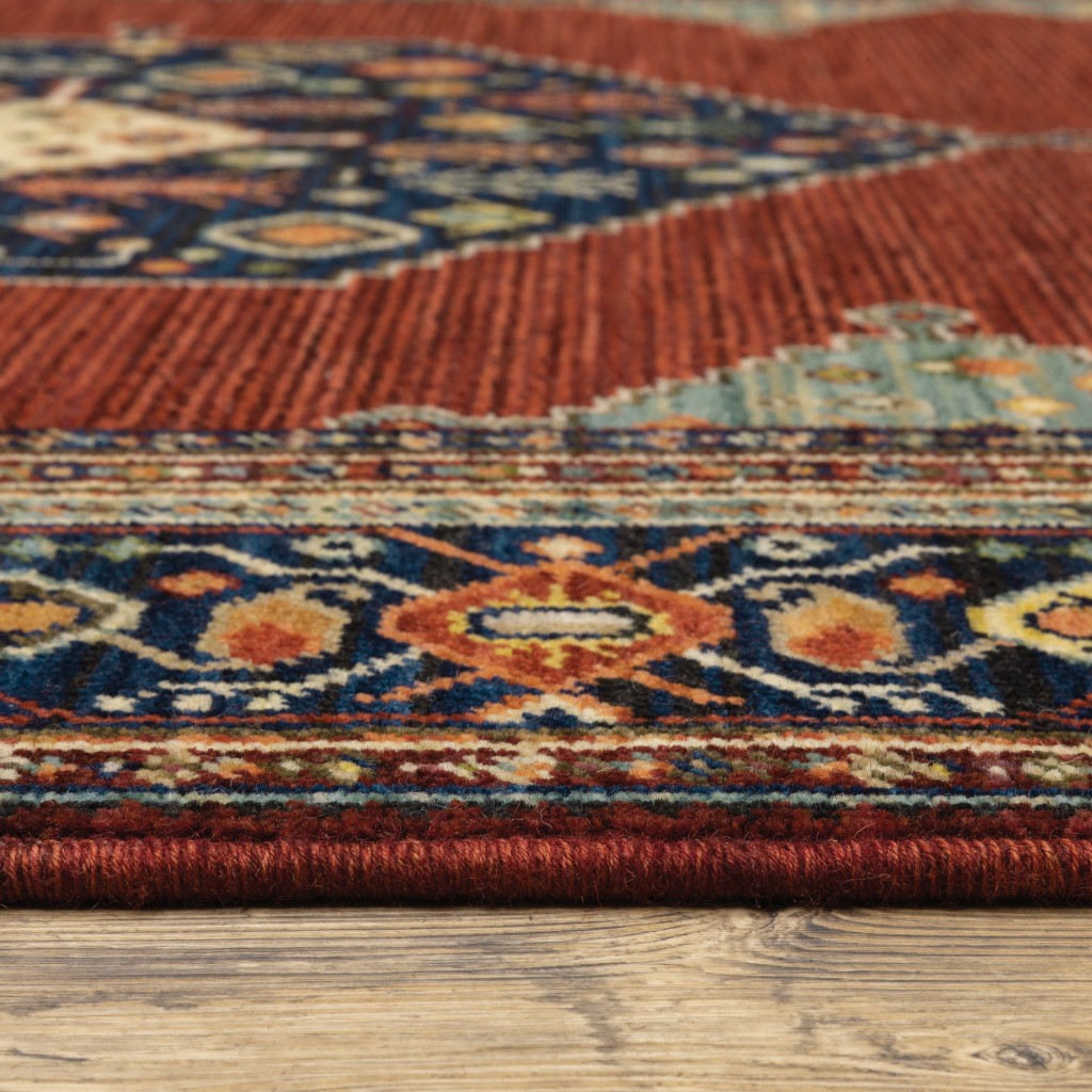 3" X 5" Blue and Red Oriental Power Loom Area Rug