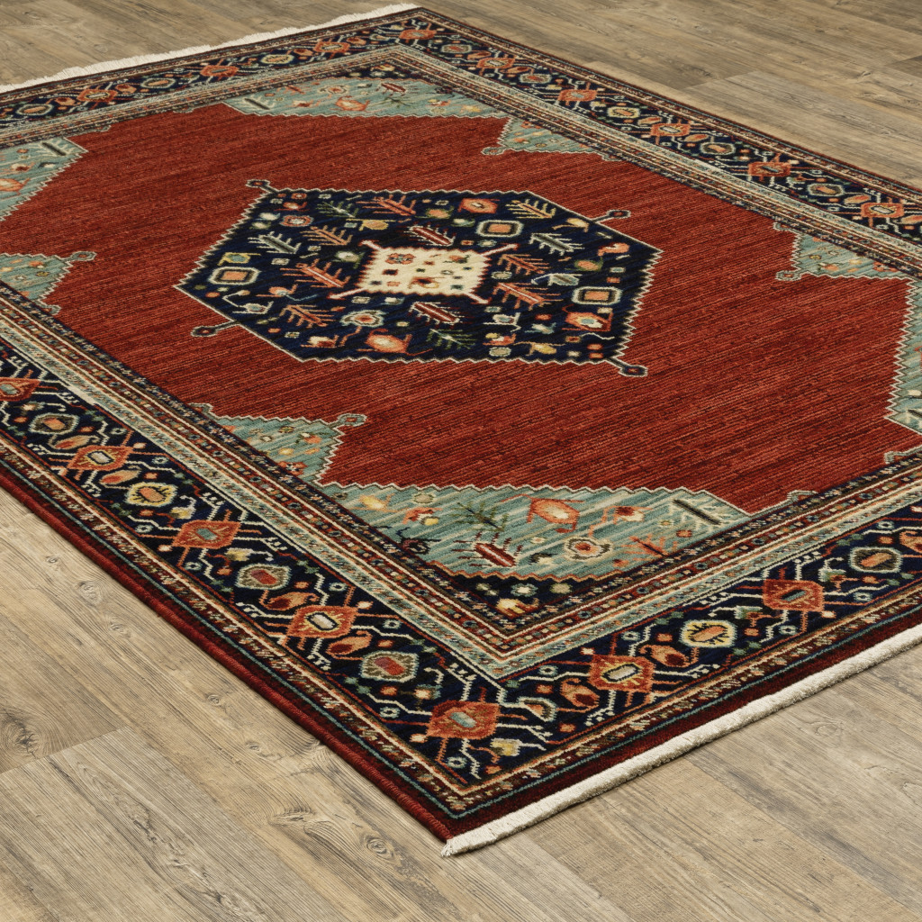 3" X 5" Blue and Red Oriental Power Loom Area Rug