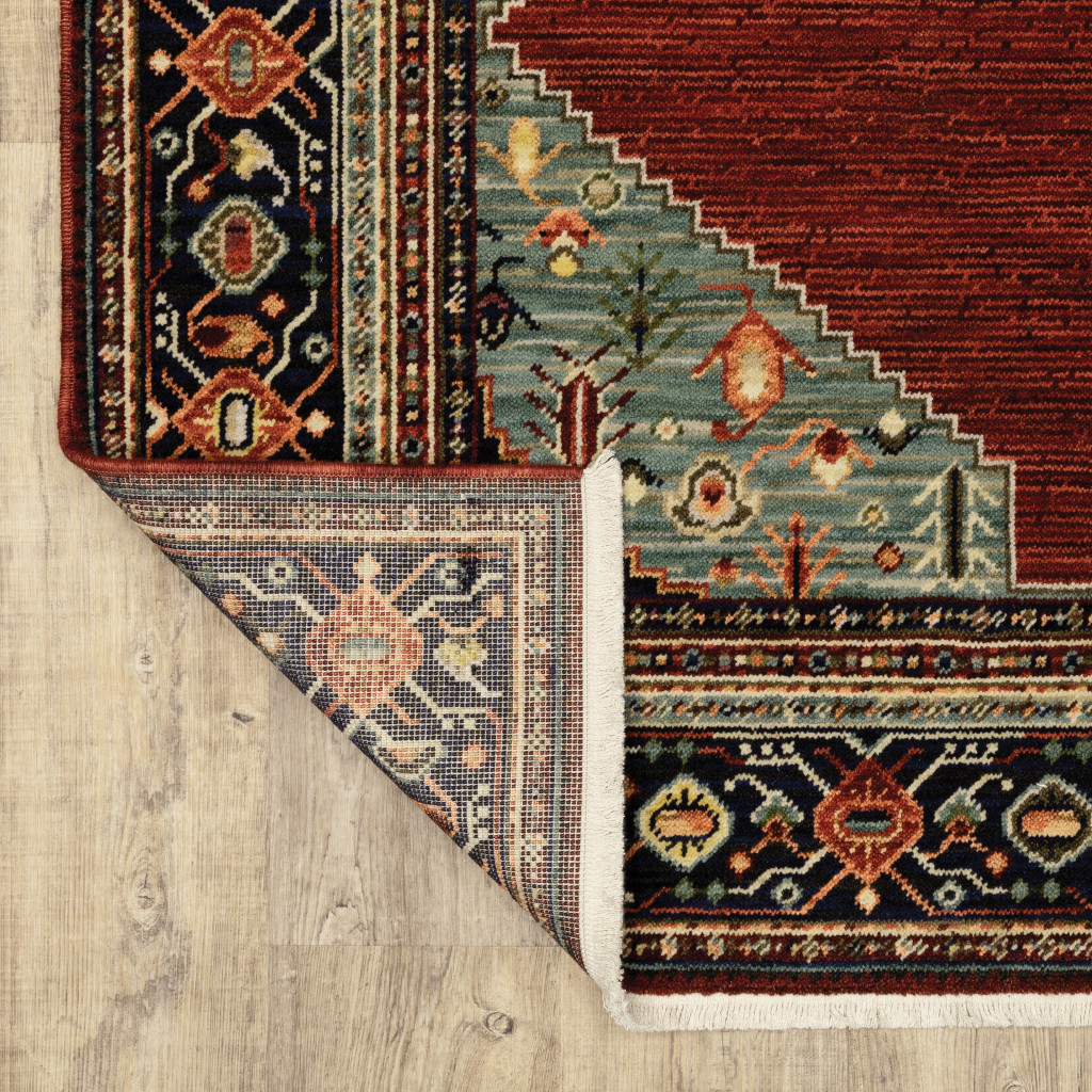 3" X 5" Blue and Red Oriental Power Loom Area Rug