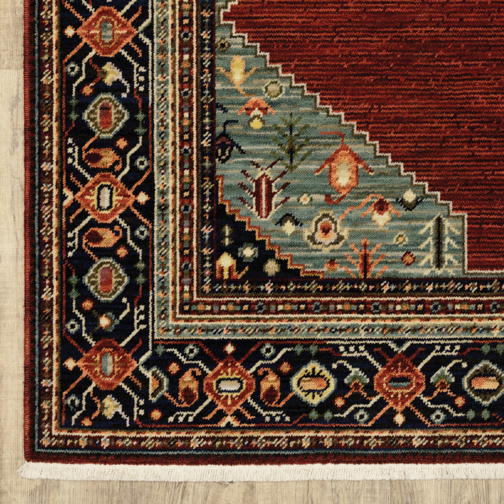 3" X 5" Blue and Red Oriental Power Loom Area Rug
