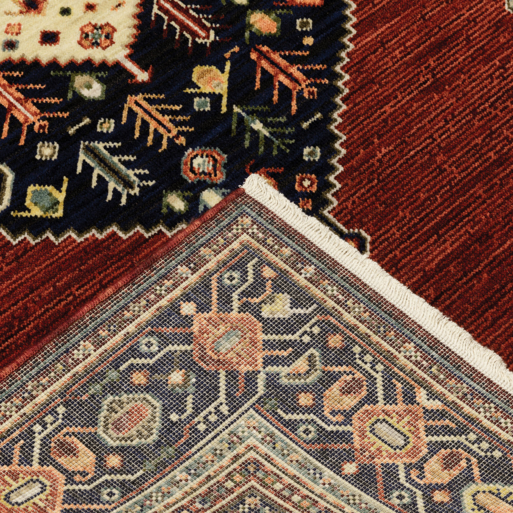 3" X 5" Blue and Red Oriental Power Loom Area Rug
