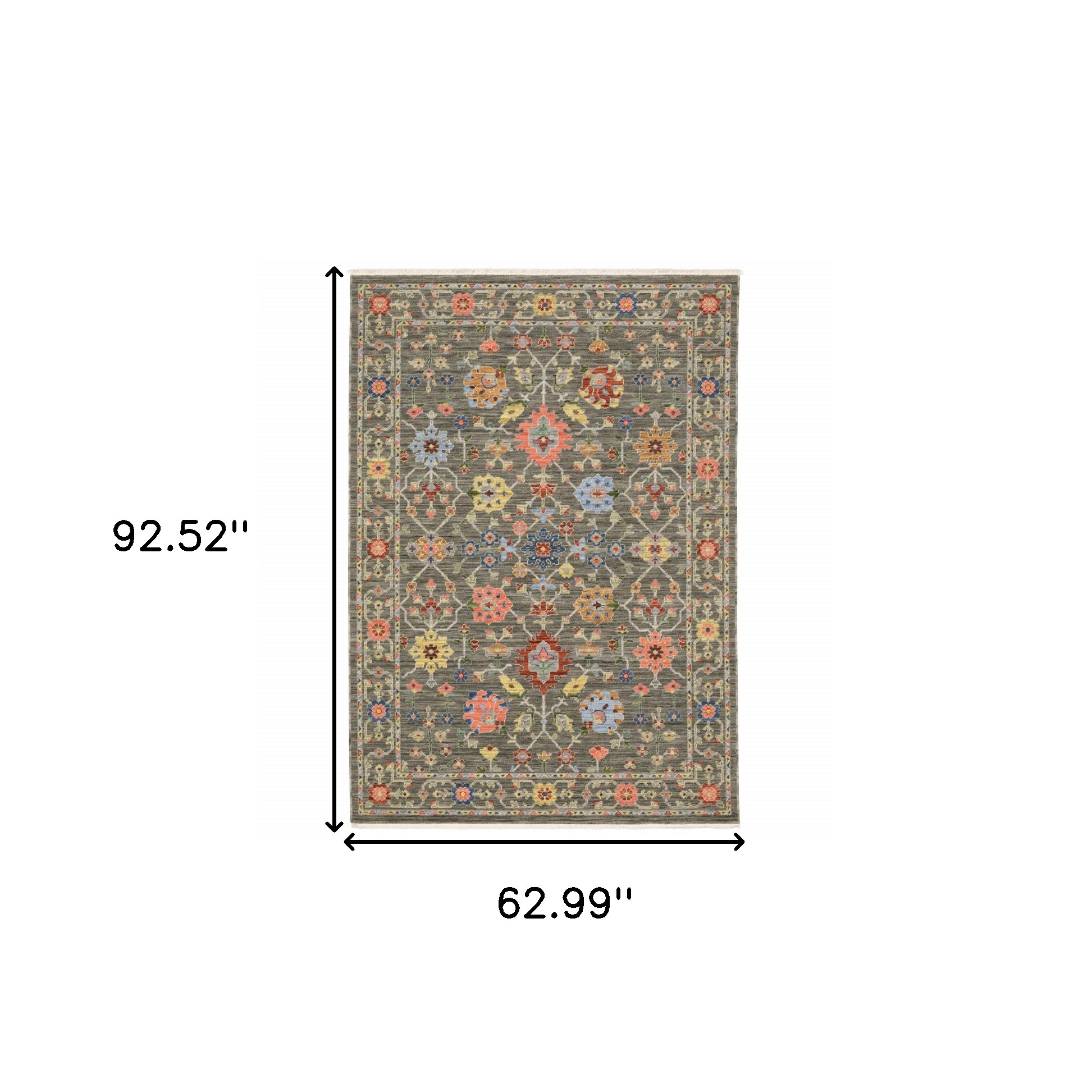 5" X 8" Blue and Gray Oriental Power Loom Area Rug With Fringe