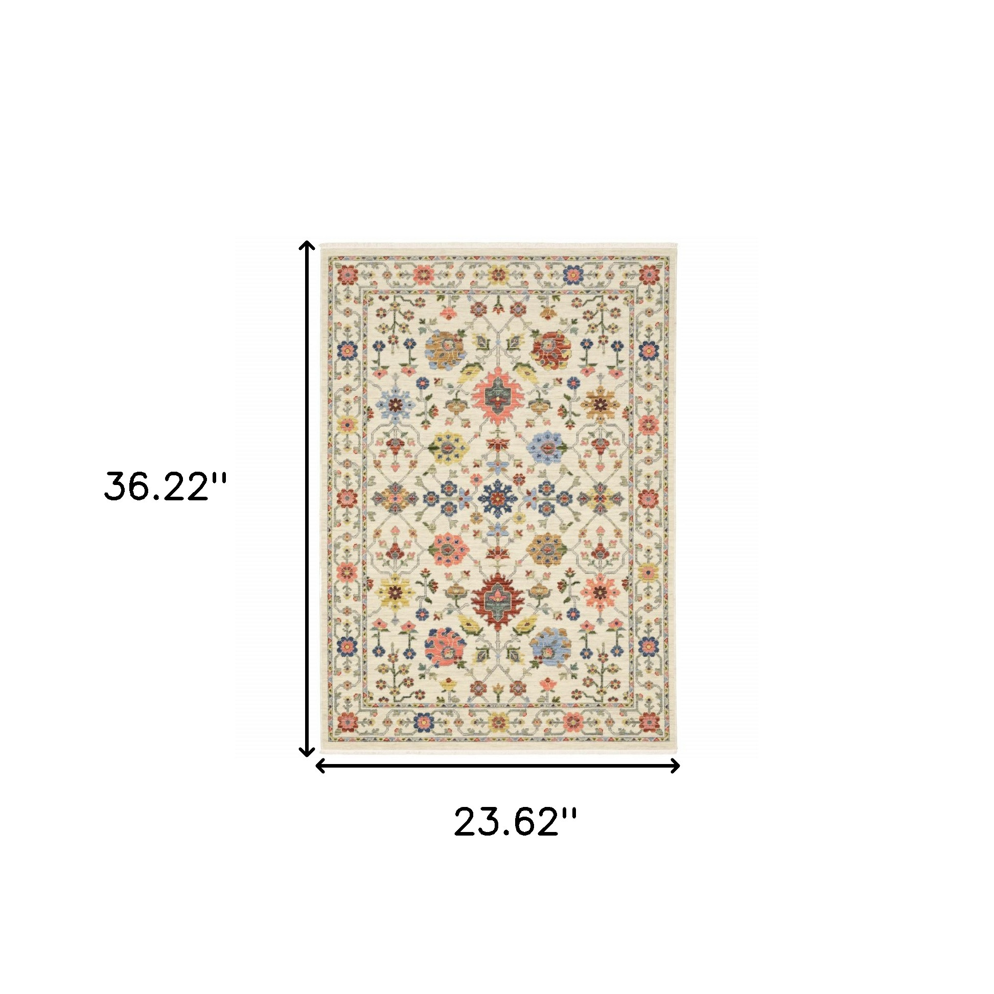 2" X 3" Ivory Oriental Power Loom Stain Resistant Area Rug With Fringe