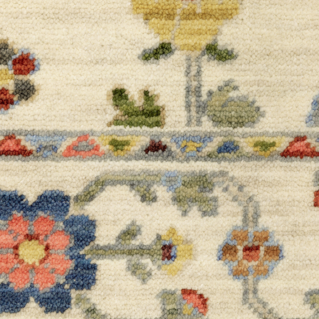 5" X 8" Ivory and Blue Oriental Power Loom Area Rug With Fringe