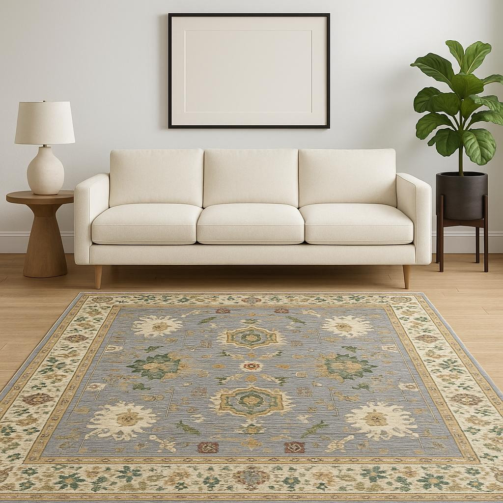 5' X 8' Blue And Ivory Oriental Power Loom Stain Resistant Area Rug With Fringe-509292-1