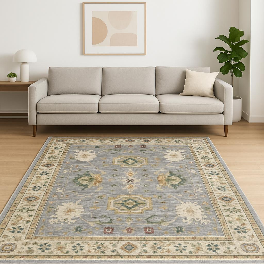 8' X 11' Grey Ivory Orange Teal Green Charcoal Blue And Red Oriental Power Loom Stain Resistant Area Rug With Fringe-509294-1
