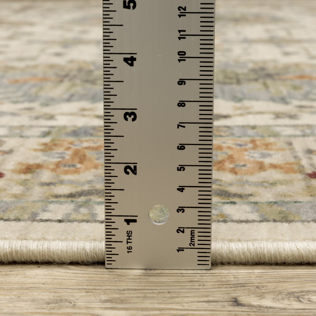 5" X 8" Brown And Ivory Oriental Power Loom Stain Resistant Area Rug With Fringe
