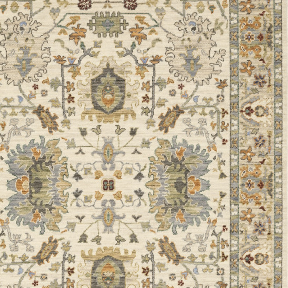 8" X 11" Ivory Oriental Power Loom Stain Resistant Area Rug With Fringe