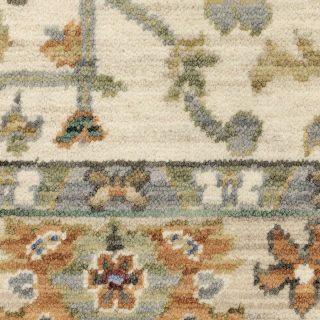 8" X 11" Ivory Oriental Power Loom Stain Resistant Area Rug With Fringe