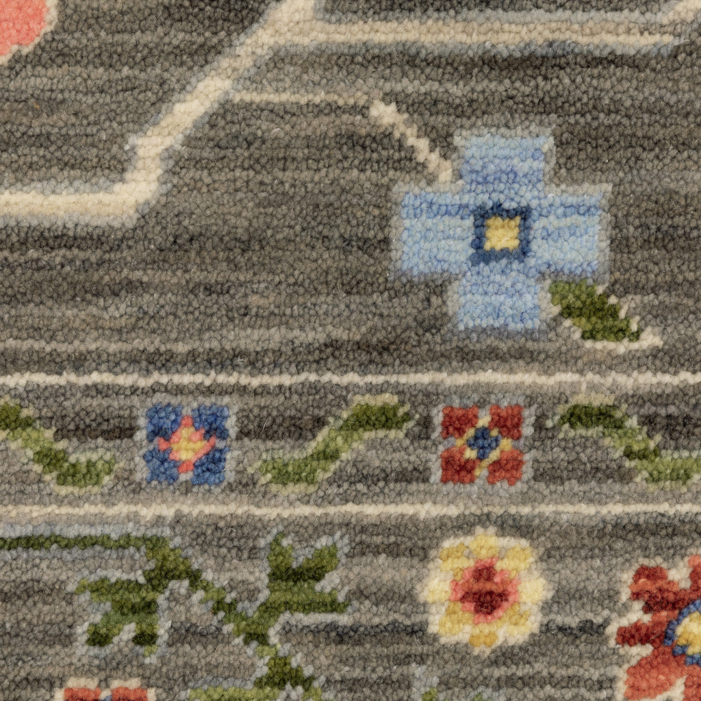 3" X 5" Grey Blue Pink Orange Rust Red Green And Ivory Oriental Power Loom Stain Resistant Area Rug With Fringe