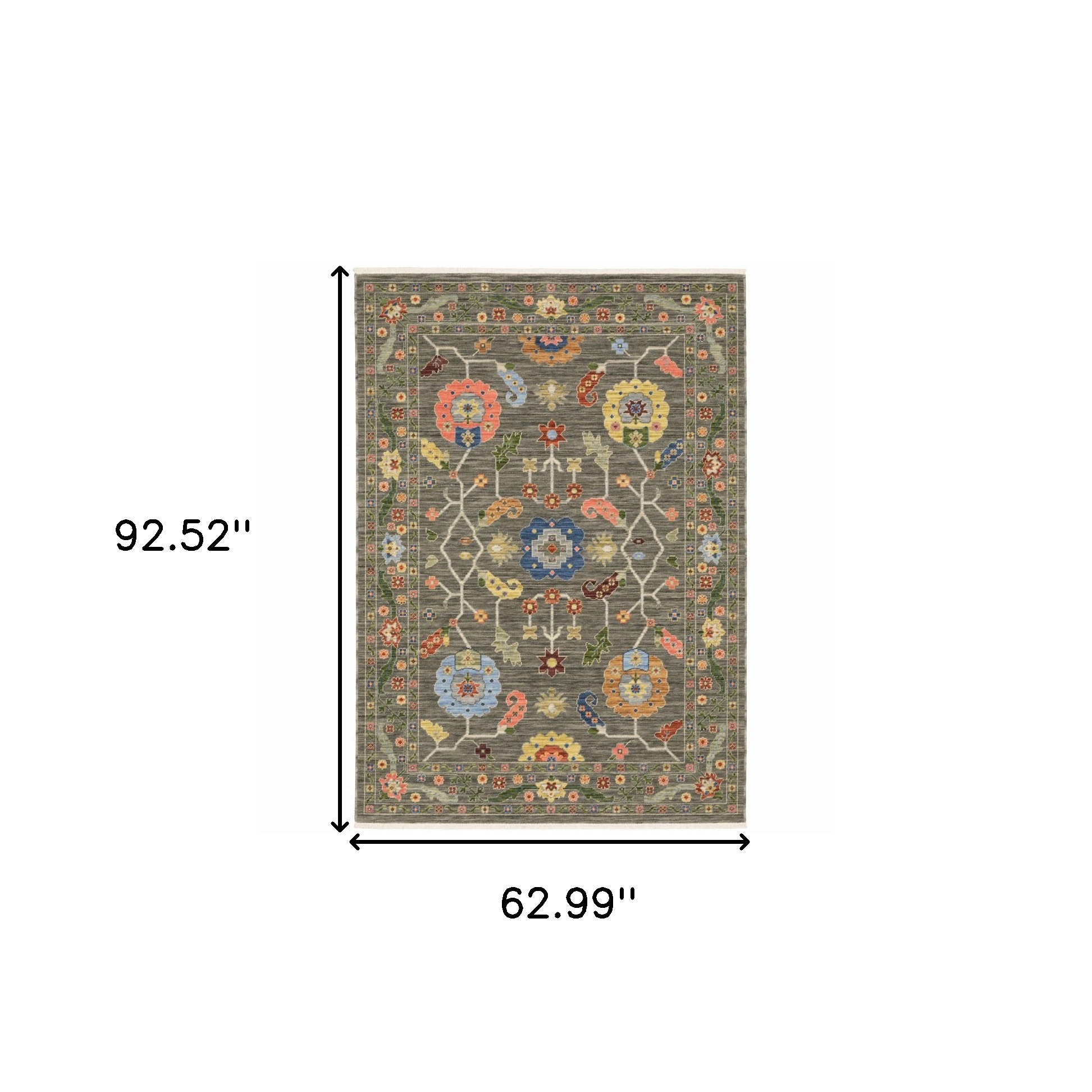 5" X 8" Blue and Gray Oriental Power Loom Area Rug With Fringe