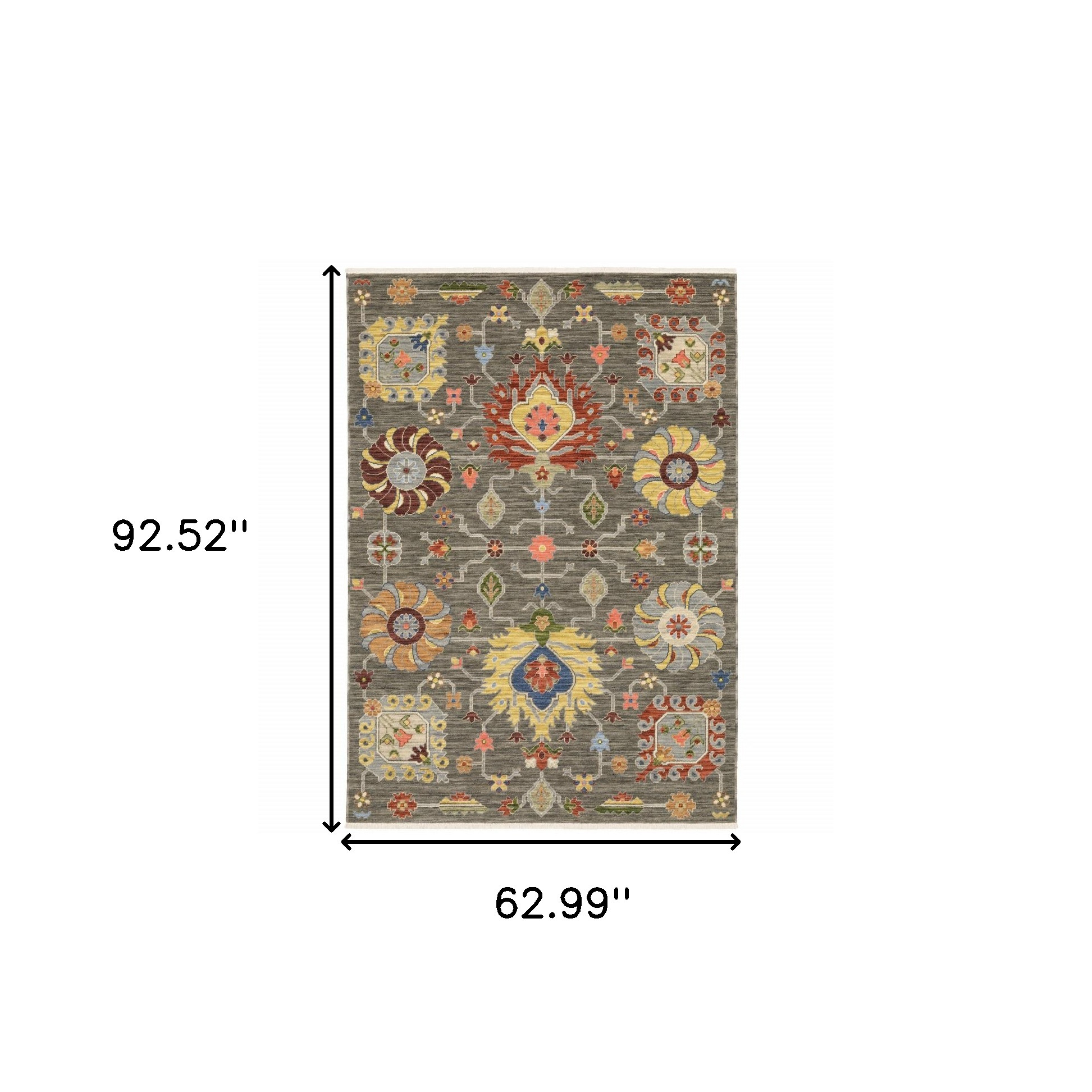 5" X 8" Gray and Ivory Oriental Power Loom Area Rug With Fringe