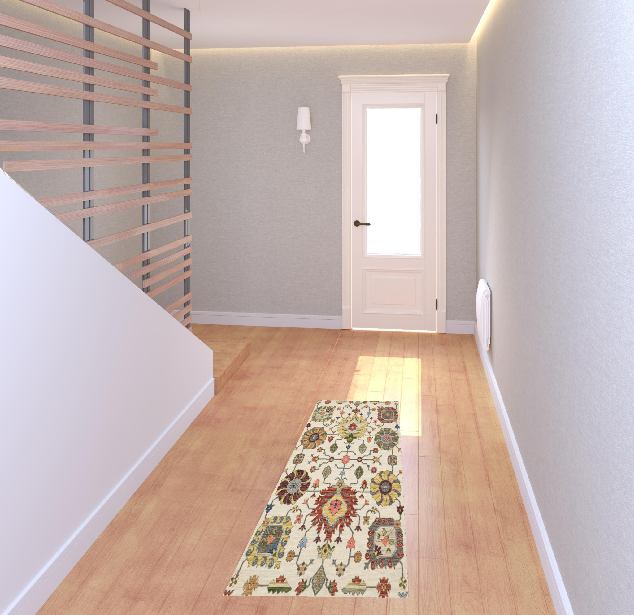 2" X 6" Ivory Yellow Rust Green Grey Pink Orange Blue And Grey Oriental Power Loom Stain Resistant Runner Rug With Fringe