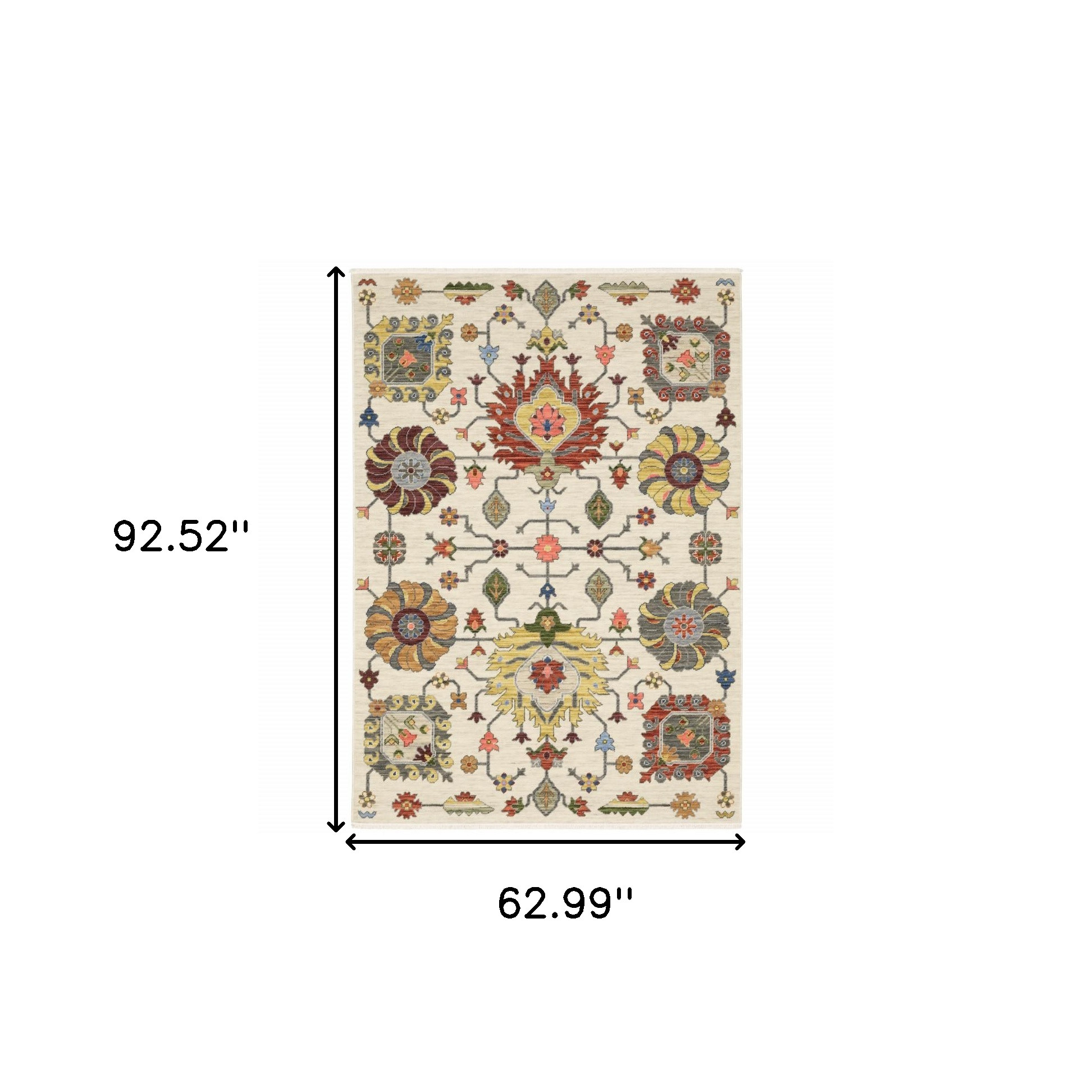 5" X 8" Ivory and Blue Oriental Power Loom Area Rug With Fringe