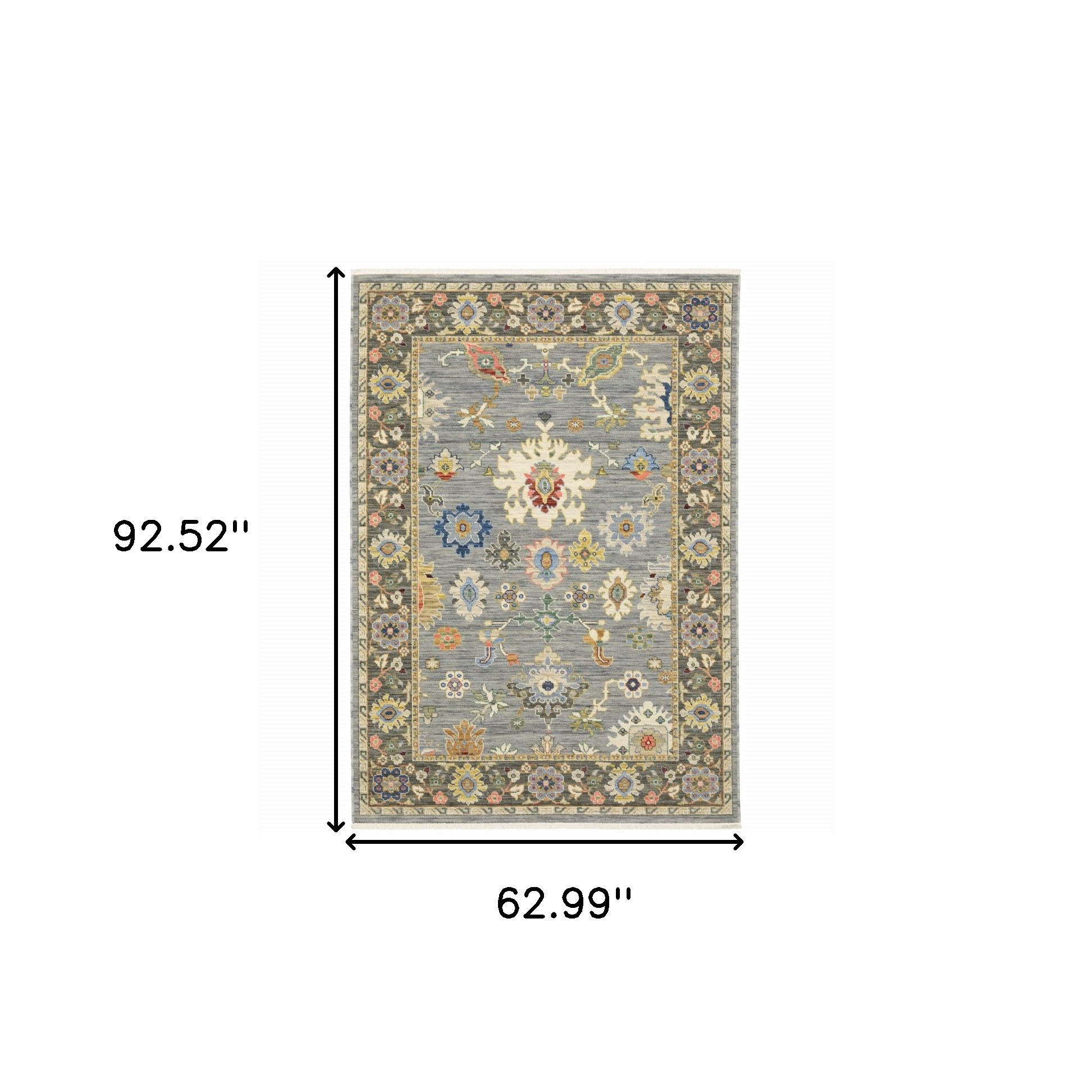 5" X 8" Blue and Ivory Oriental Power Loom Area Rug With Fringe