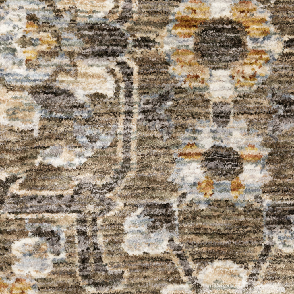 2" X 3" Grey And Tan Floral Power Loom Stain Resistant Area Rug With Fringe