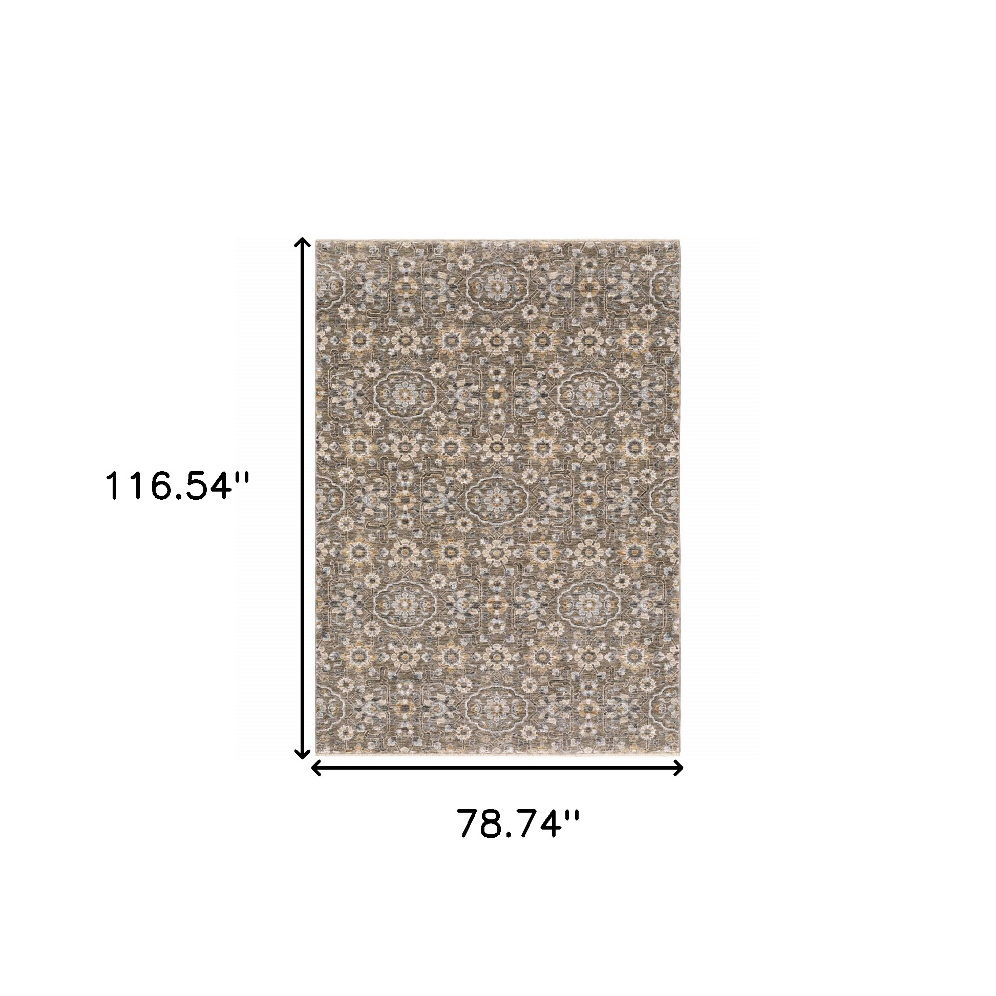 7" X 10" Gray Floral Power Loom Area Rug With Fringe