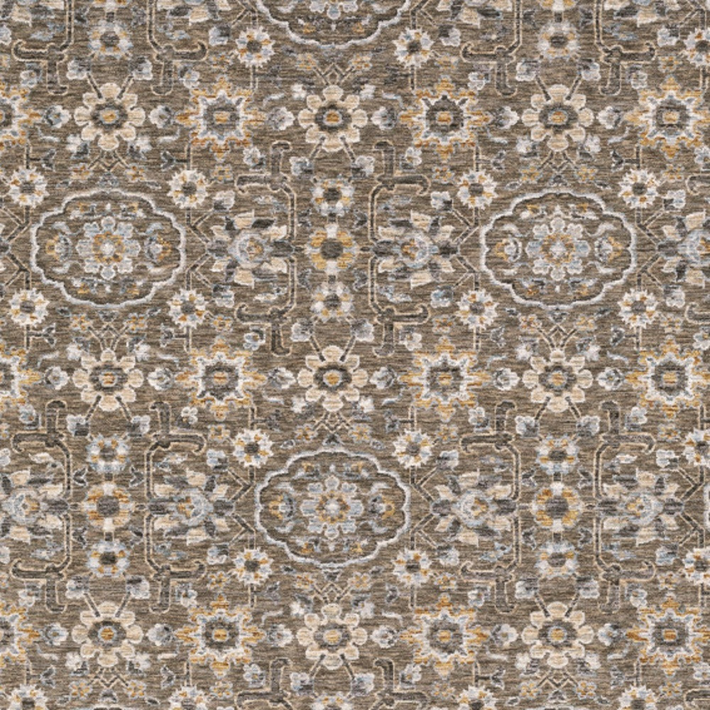7" X 10" Gray Floral Power Loom Area Rug With Fringe
