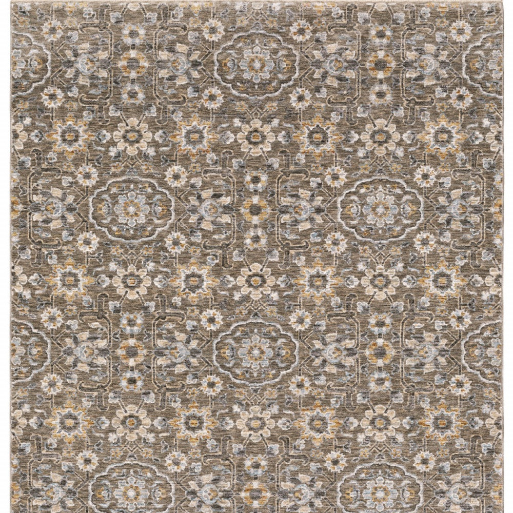 8" X 11" Gray Floral Power Loom Area Rug With Fringe