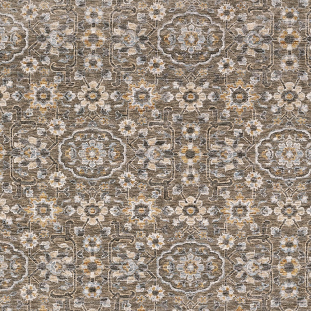 8" X 11" Gray Floral Power Loom Area Rug With Fringe