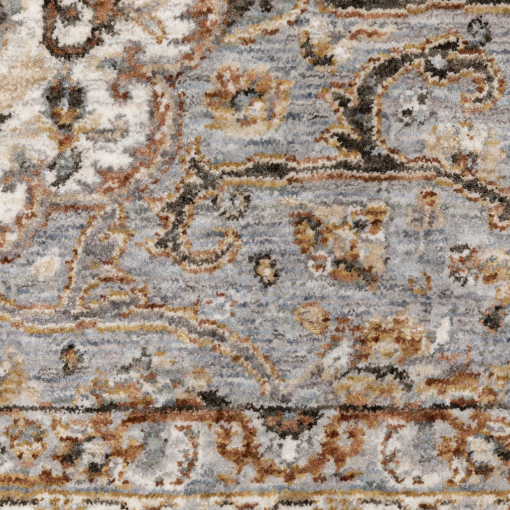 2" X 3" Ivory And Blue Oriental Power Loom Stain Resistant Area Rug With Fringe