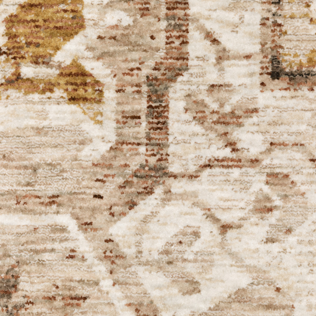 2" X 8" Gold And Ivory Oriental Power Loom Stain Resistant Runner Rug With Fringe