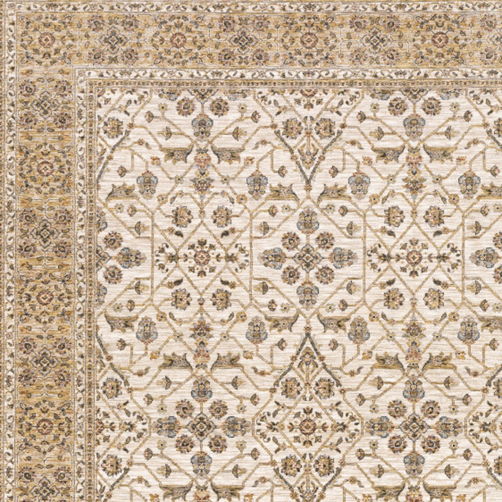 2" X 3" Ivory And Gold Oriental Power Loom Stain Resistant Area Rug With Fringe