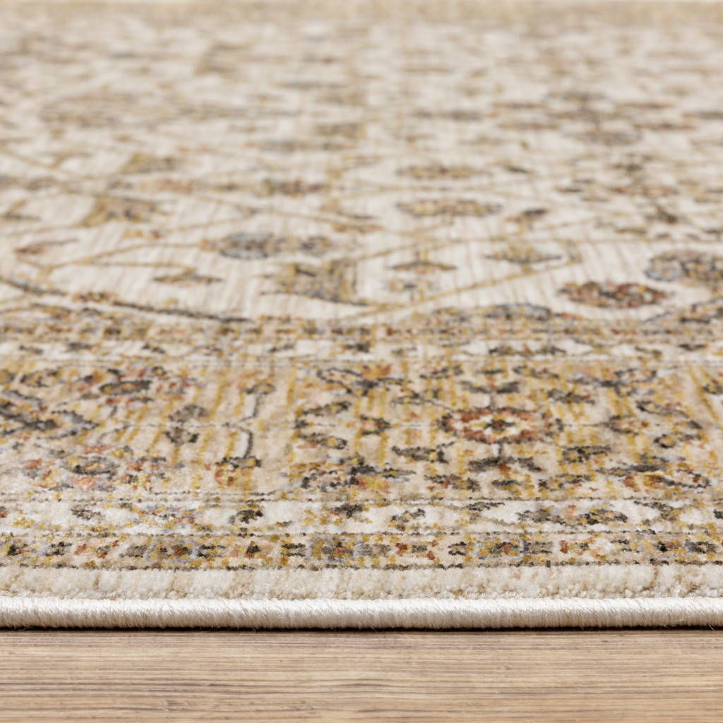 2" X 3" Ivory And Gold Oriental Power Loom Stain Resistant Area Rug With Fringe