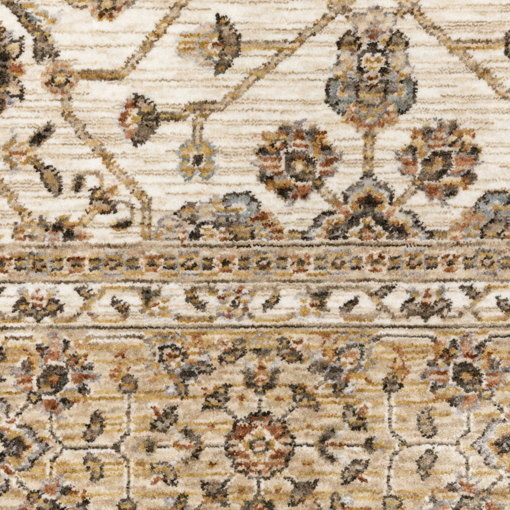 2" X 3" Ivory And Gold Oriental Power Loom Stain Resistant Area Rug With Fringe