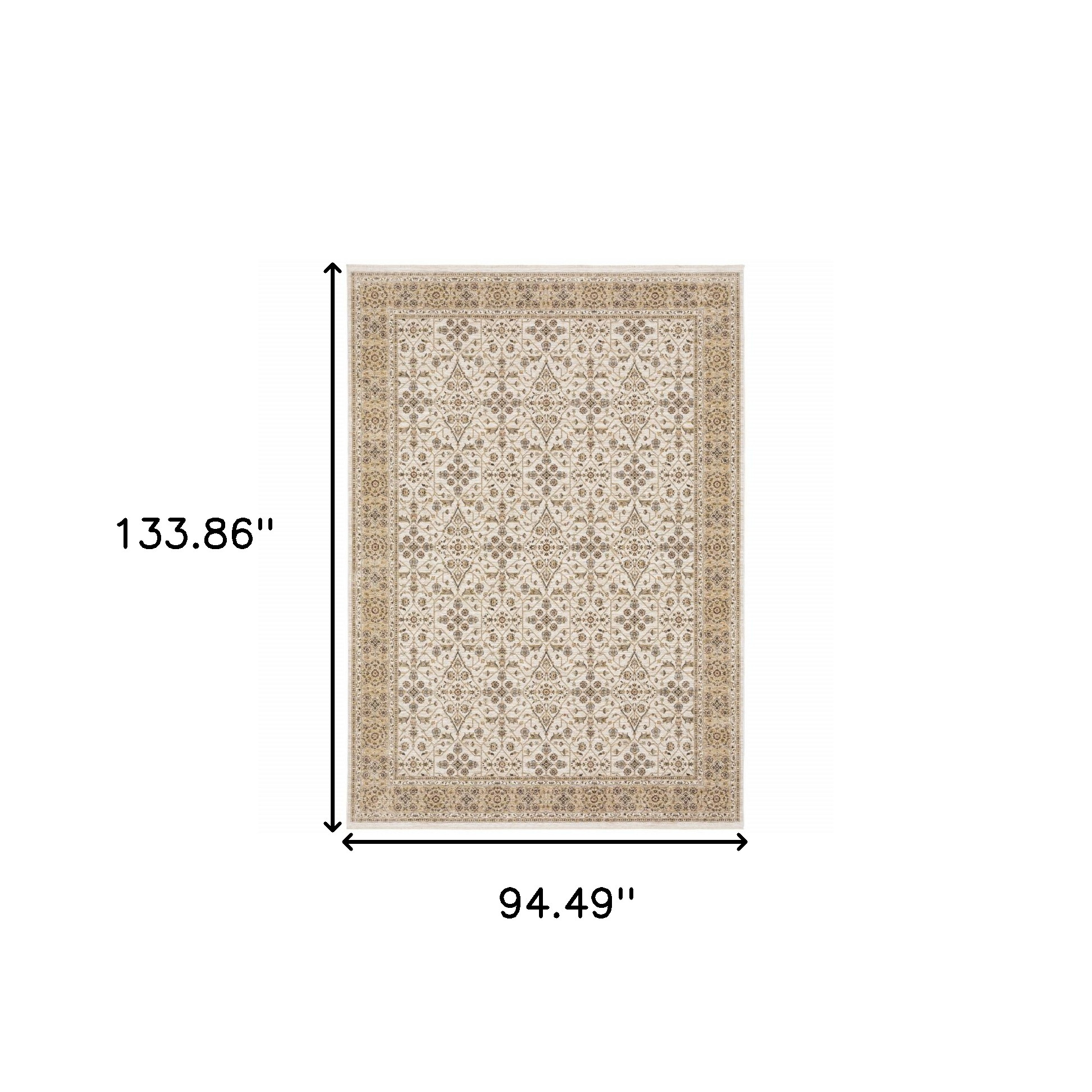 8" X 11" Gold and Ivory Oriental Power Loom Area Rug With Fringe