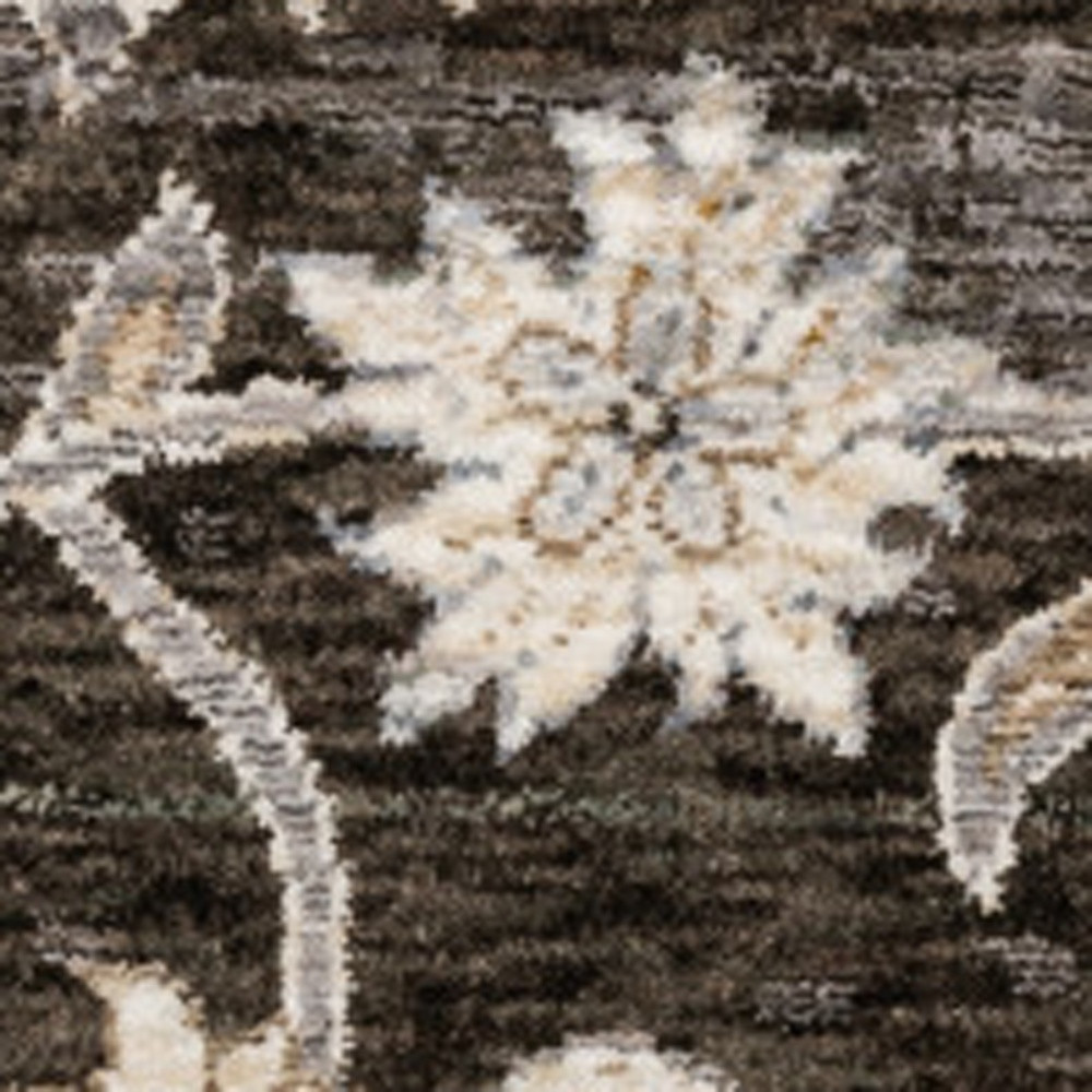 2" X 3" Grey And Ivory Oriental Power Loom Stain Resistant Area Rug With Fringe