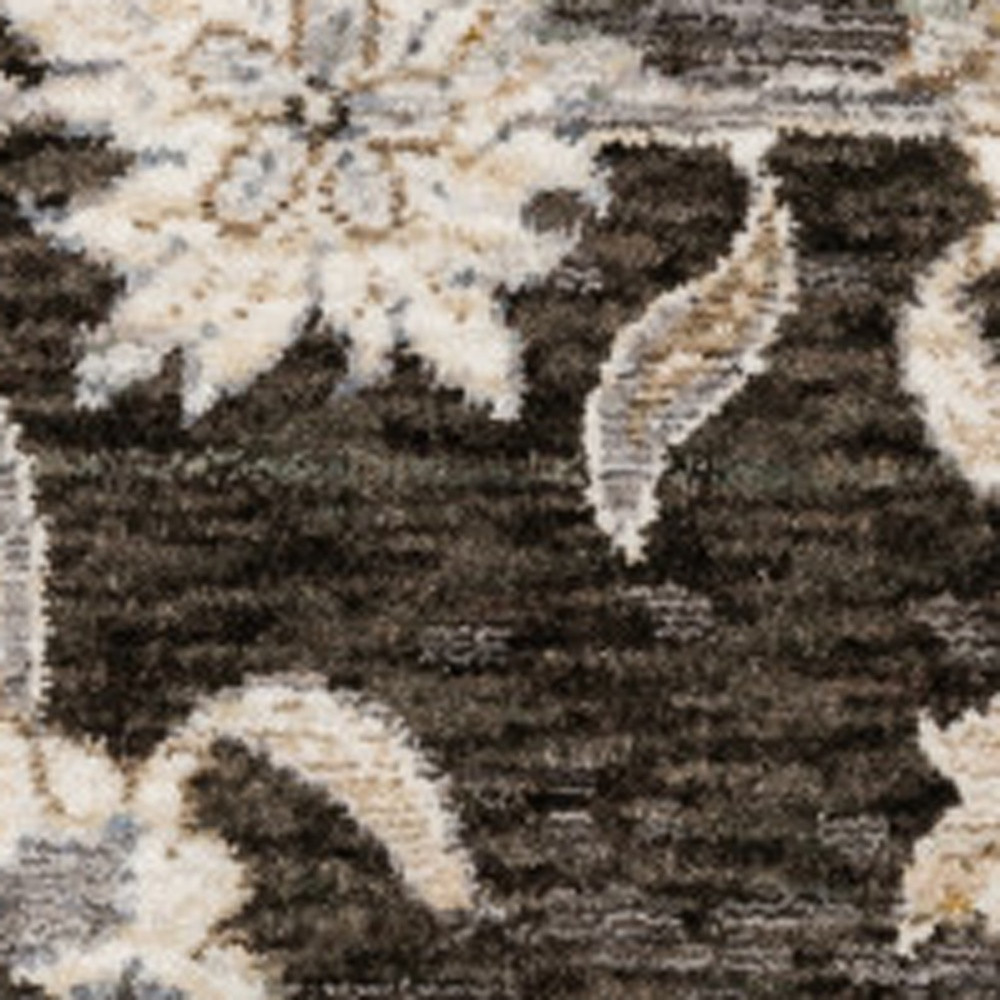 3" X 5" Grey And Ivory Oriental Power Loom Stain Resistant Area Rug With Fringe