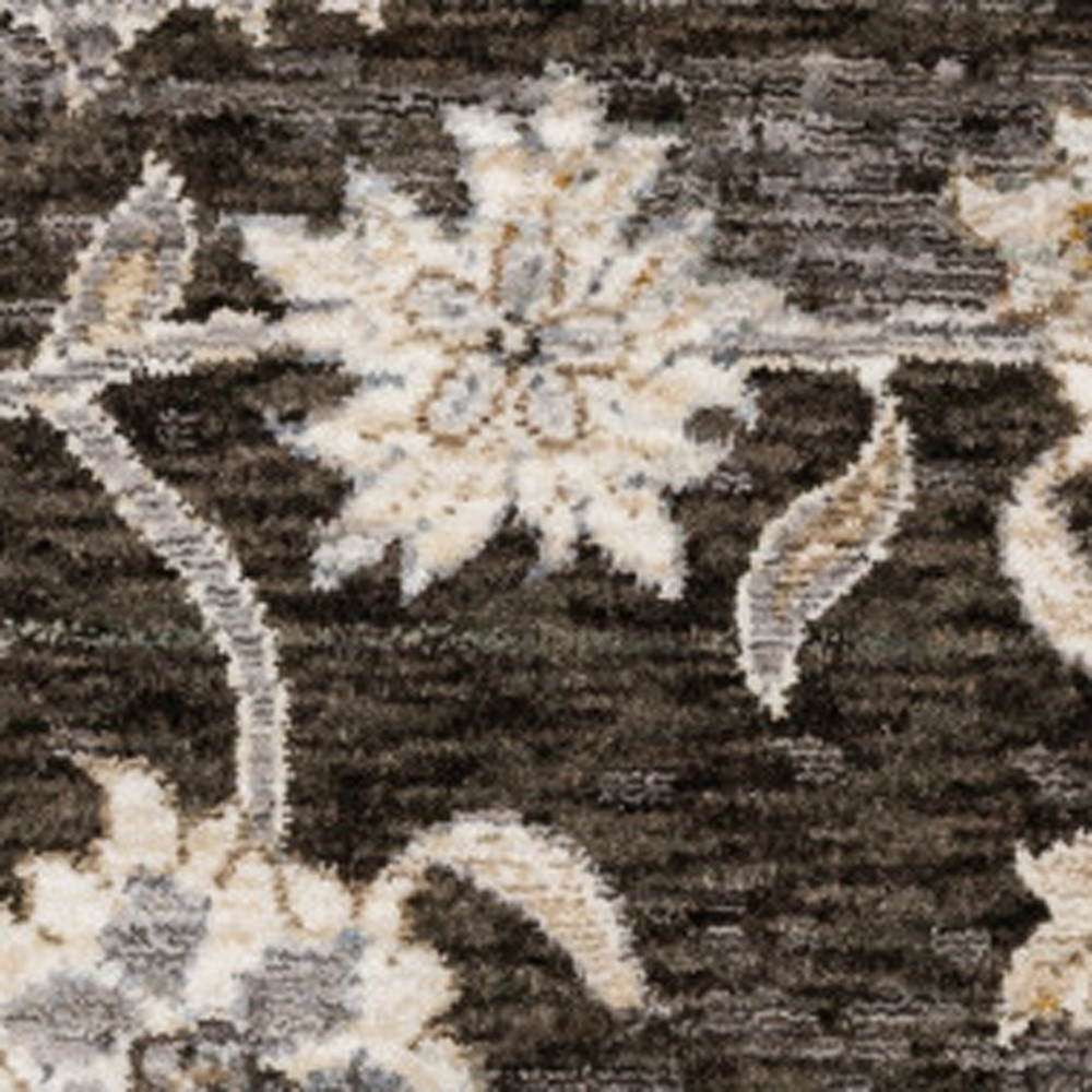 3" X 5" Grey And Ivory Oriental Power Loom Stain Resistant Area Rug With Fringe