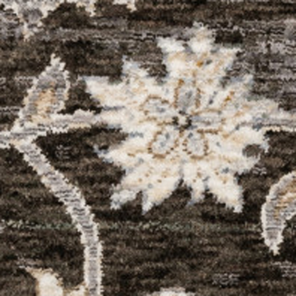 5" X 8" Grey And Ivory Oriental Power Loom Stain Resistant Area Rug With Fringe