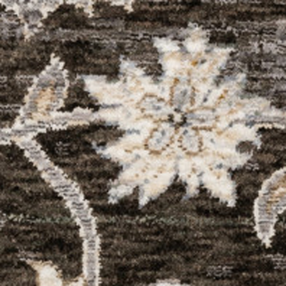 6" X 9" Grey And Ivory Oriental Power Loom Stain Resistant Area Rug With Fringe