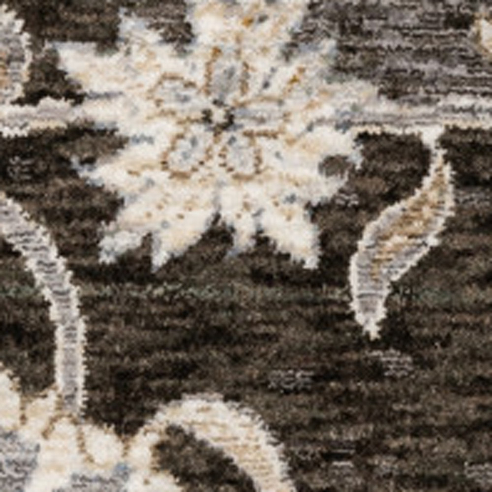 8" X 11" Grey And Ivory Oriental Power Loom Stain Resistant Area Rug With Fringe