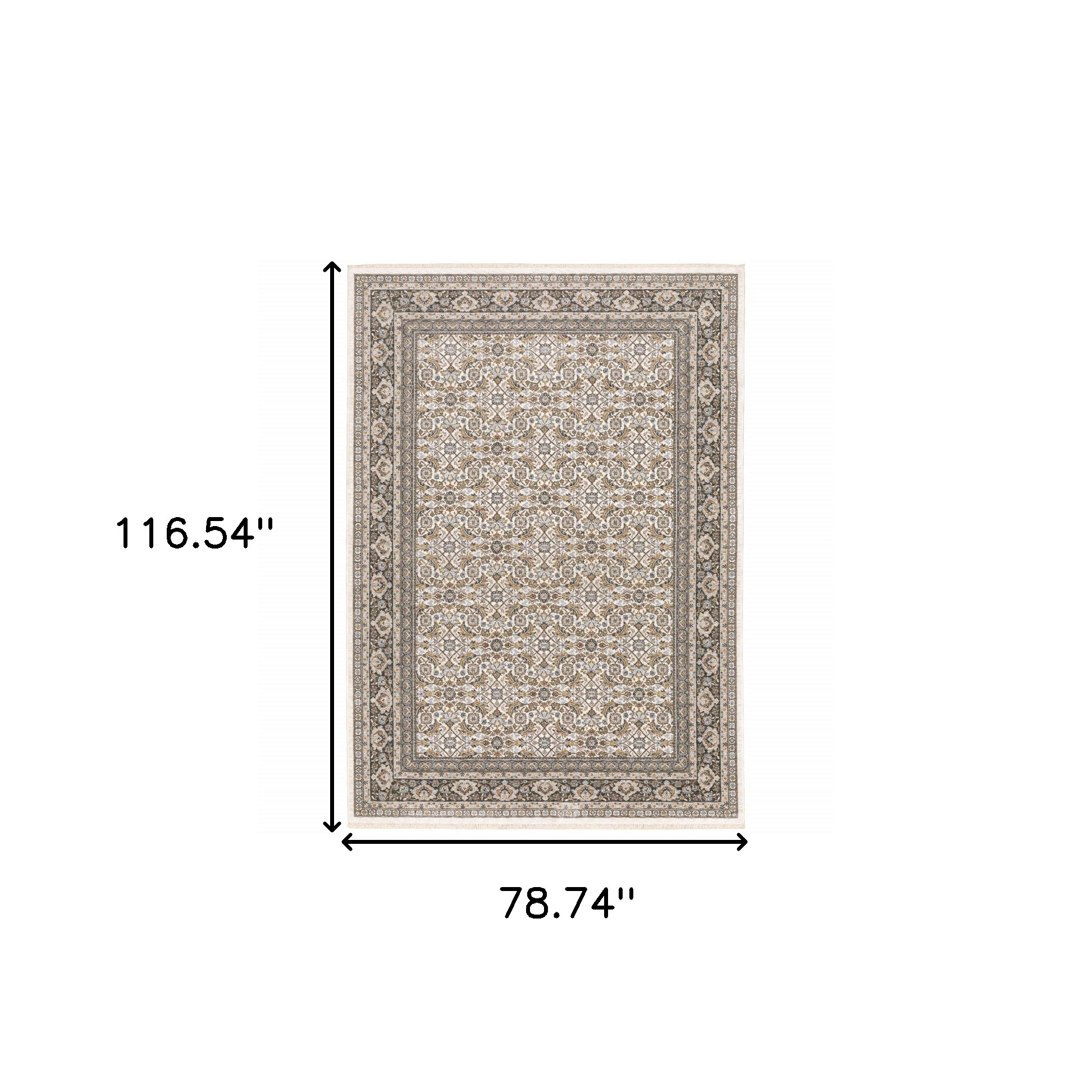7" X 10" Gray and Ivory Oriental Power Loom Area Rug With Fringe