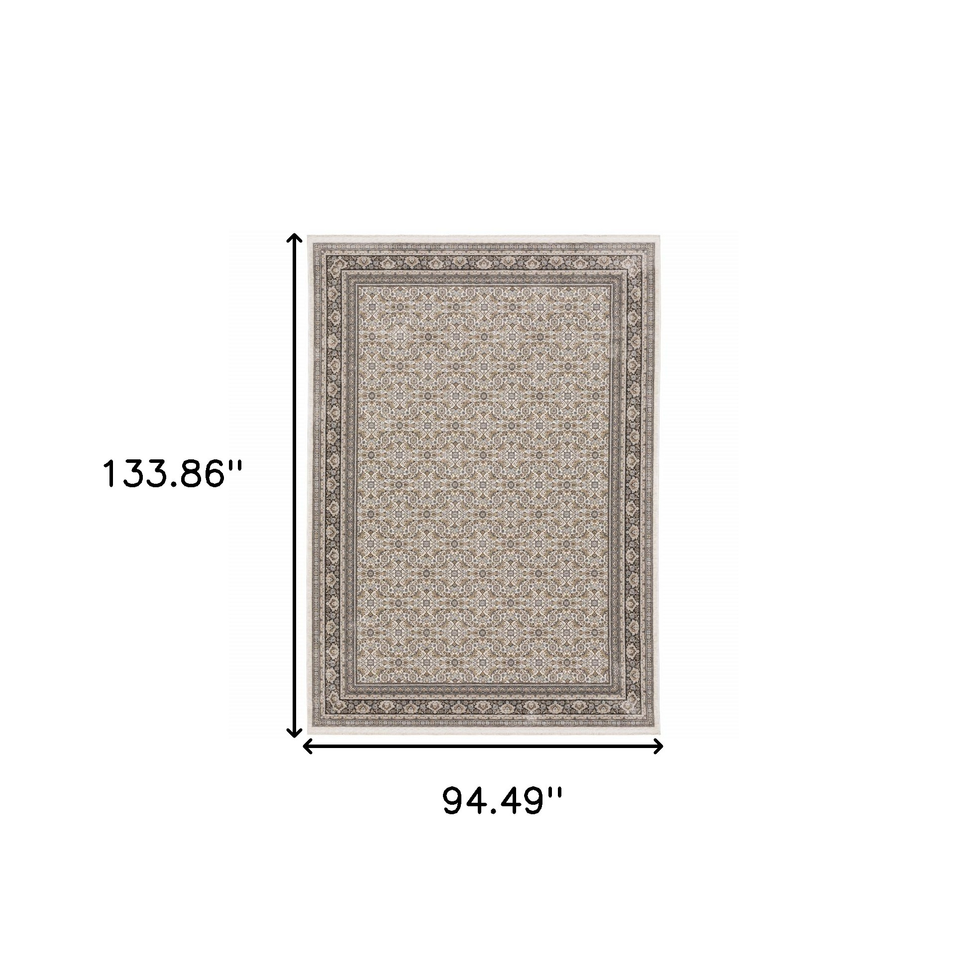 8" X 11" Gray and Ivory Oriental Power Loom Area Rug With Fringe