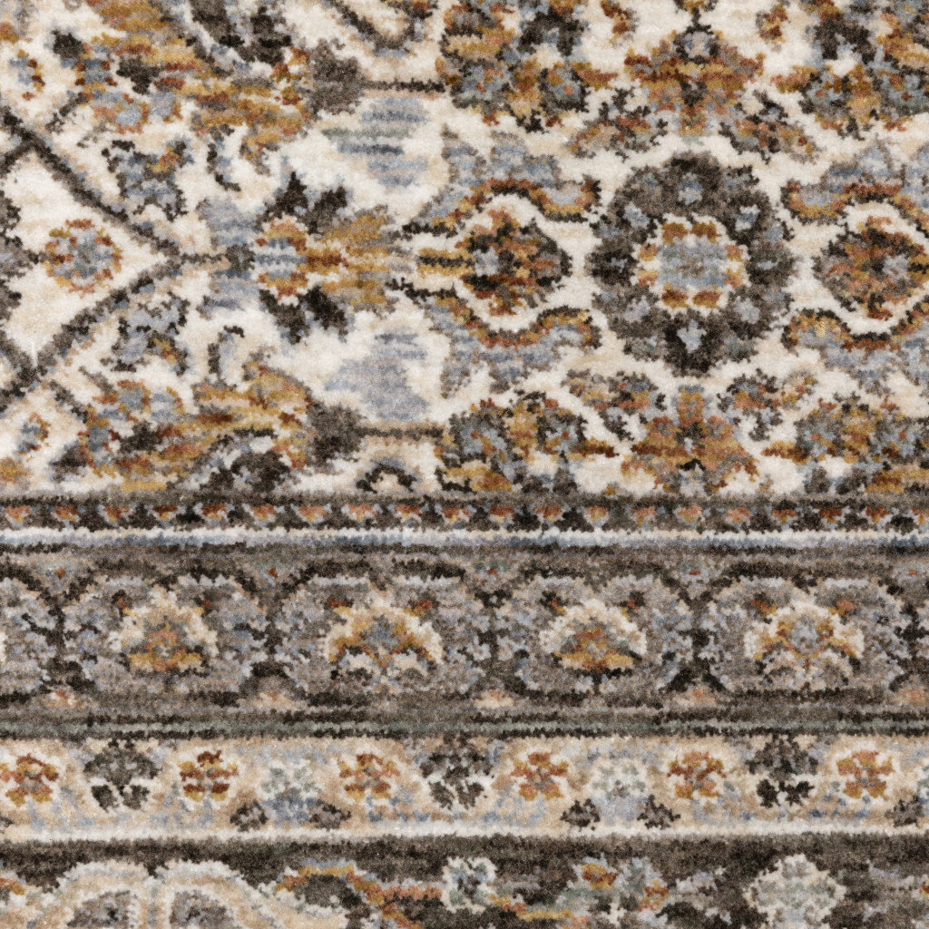 8" X 11" Gray and Ivory Oriental Power Loom Area Rug With Fringe